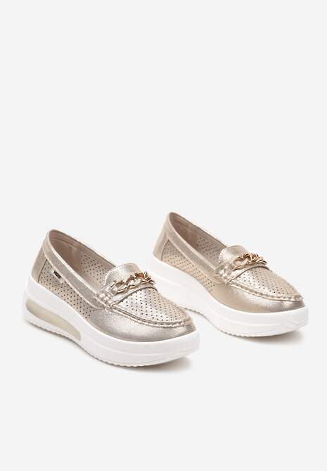 Złote Mokasyny na Platformie z Łańcuszkiem Himenna