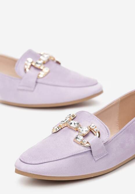 Fioletowe Mokasyny z Klamerką w Ozdobne Cyrkonie Layton
