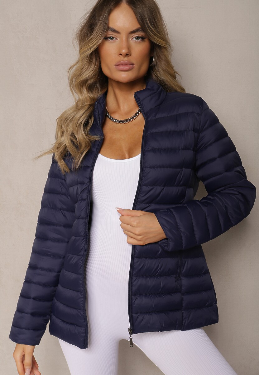 Bordowa Kurtka Ozdobiona Pikowaniem i Kieszeniami na Suwak Mivuria