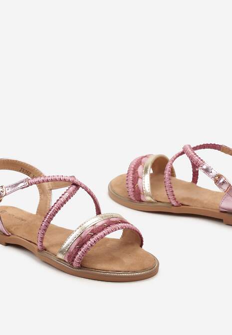 Fuksjowe Płaskie Sandały z Ekoskóry z Ozdobną Plecionką Zapinane na Sprzączkę Laliara