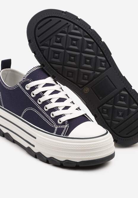 Granatowe Trampki na Platformie z Paskami i Niską Cholewką Zienelle