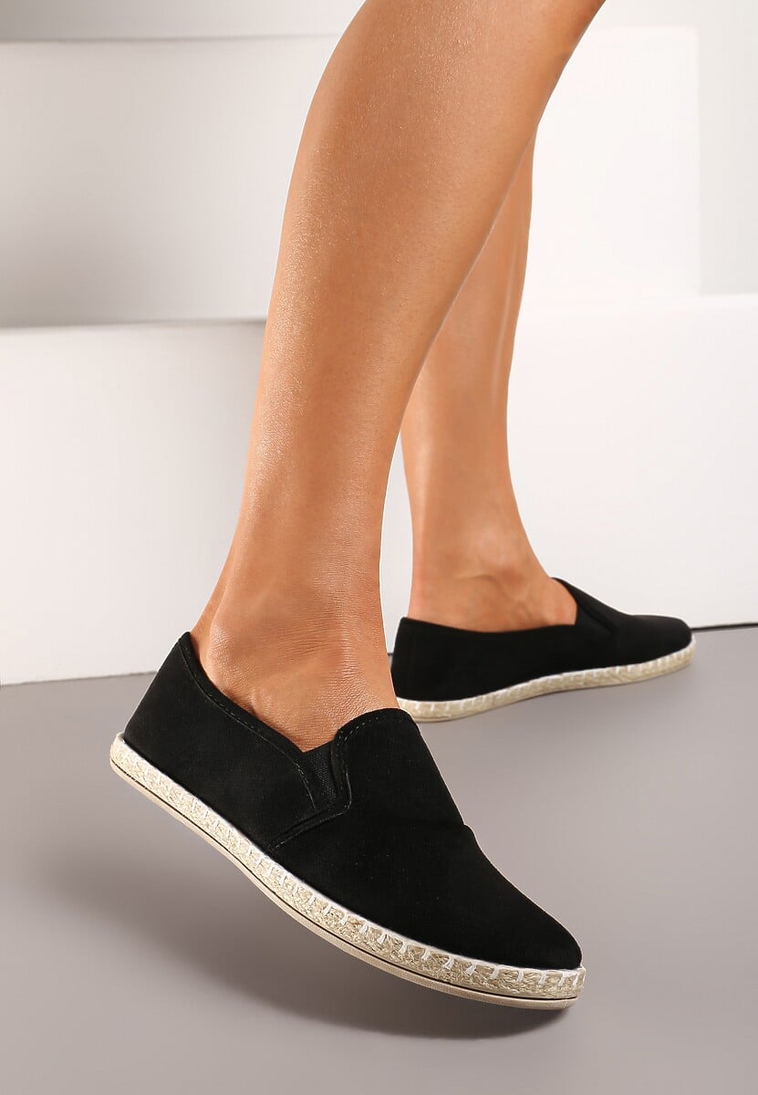 Czarne Wsuwane Tenisówki Espadryle z Plecioną Podeszwą Elladia