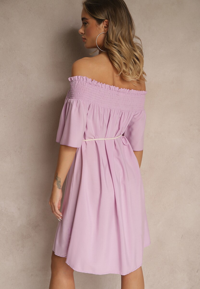 Fioletowa Sukienka Hiszpanka z Bawełną i Wiskozą Ozdobiona Sznurkiem Lilarelle