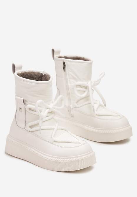 Białe Śniegowce na Platformie ze Sznurowaniem Tirilissa