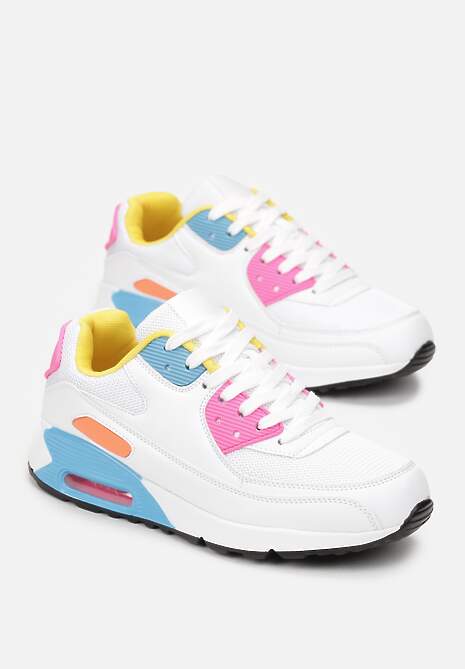 Biało-Niebieskie Sznurowane Sneakersy na Grubej Podeszwie Sayre