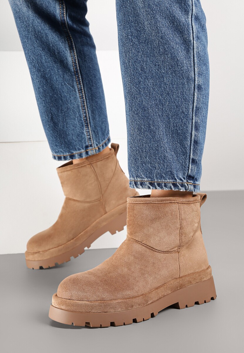 Brązowe Botki Śniegowce na Platformie Nigval