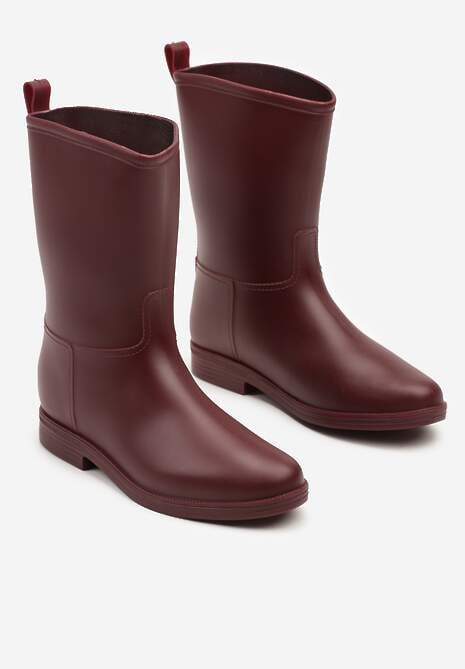 Bordowe Eleganckie Kalosze z Ozdobnym Przeszyciem Lenrisa