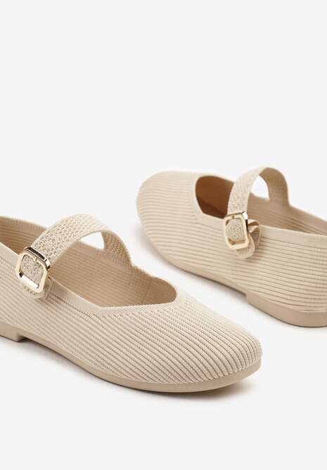 Jasnobeżowe Balerinki Ozdobione Paskiem Avanellia