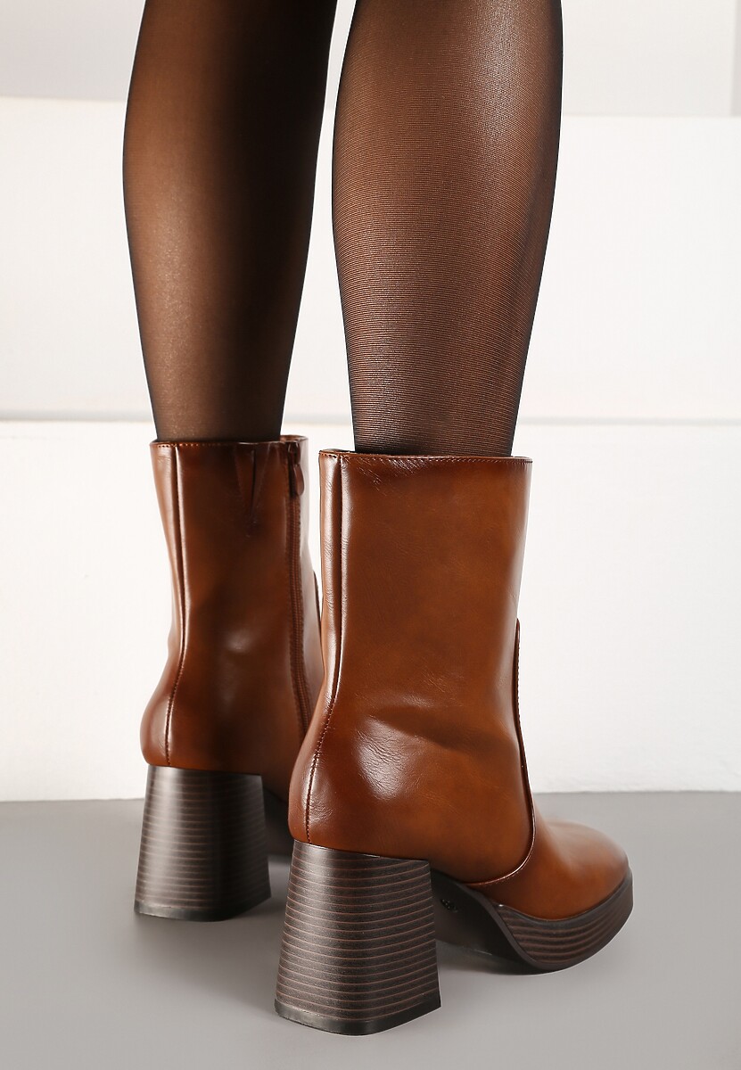 Brązowe Botki na Słupku z Lekkim Ociepleniem Irilora