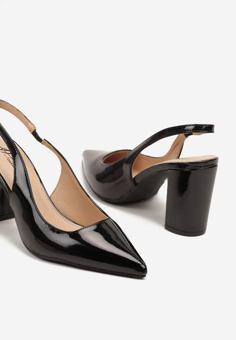 Czarne Sandały Lakierowane na Słupku Slingback Halasela