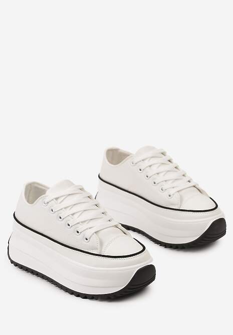 Białe Trampki Przed Kostkę na Wysokiej Platformie z Ozdobnym Protektorem Ligustra