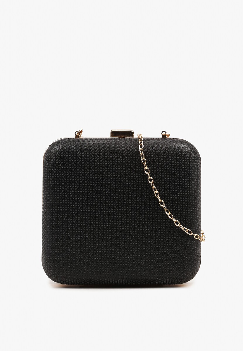 Czarna Cyrkoniowa Torebka Kopertówka z Dodatkowym Łańcuszkiem Realessa