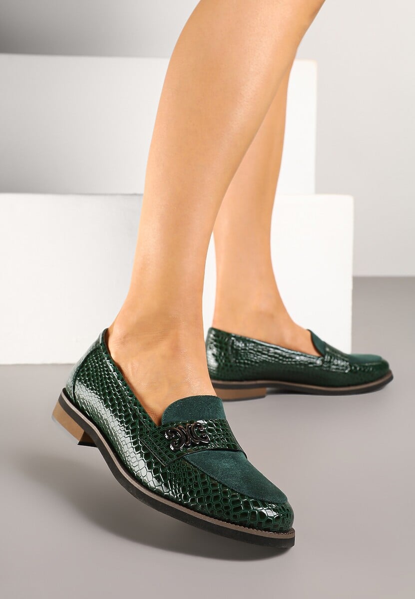 Zielone Lakierowane Mokasyny ze Skórzaną Wkładką Socca