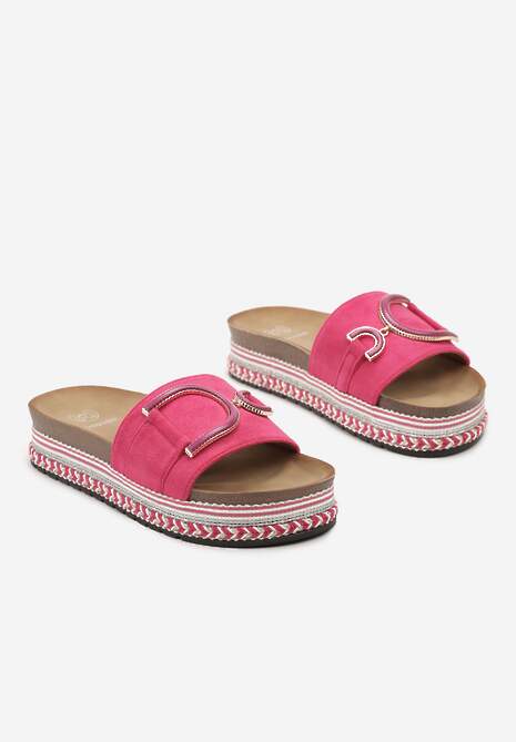 Fuksjowe Klapki z Wyściółką z Imitacji Skóry na Płaskiej Podeszwie z Metalową Ozdobą Caloen