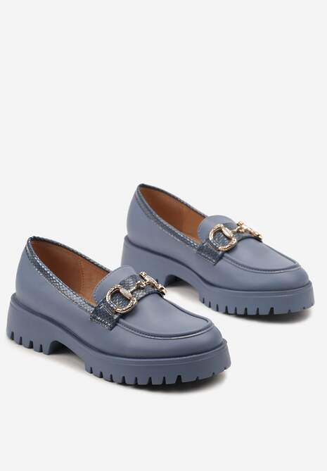 Niebieskie Mokasyny na Platformie z Cyrkoniami na Metalicznej Aplikacji Mailla