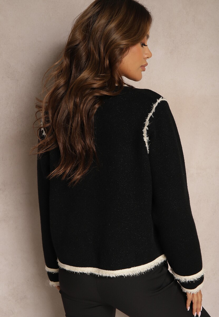 Czarny Rozpinany Kardigan w Eleganckim Stylu z Nitami i Lamówką Irinalea