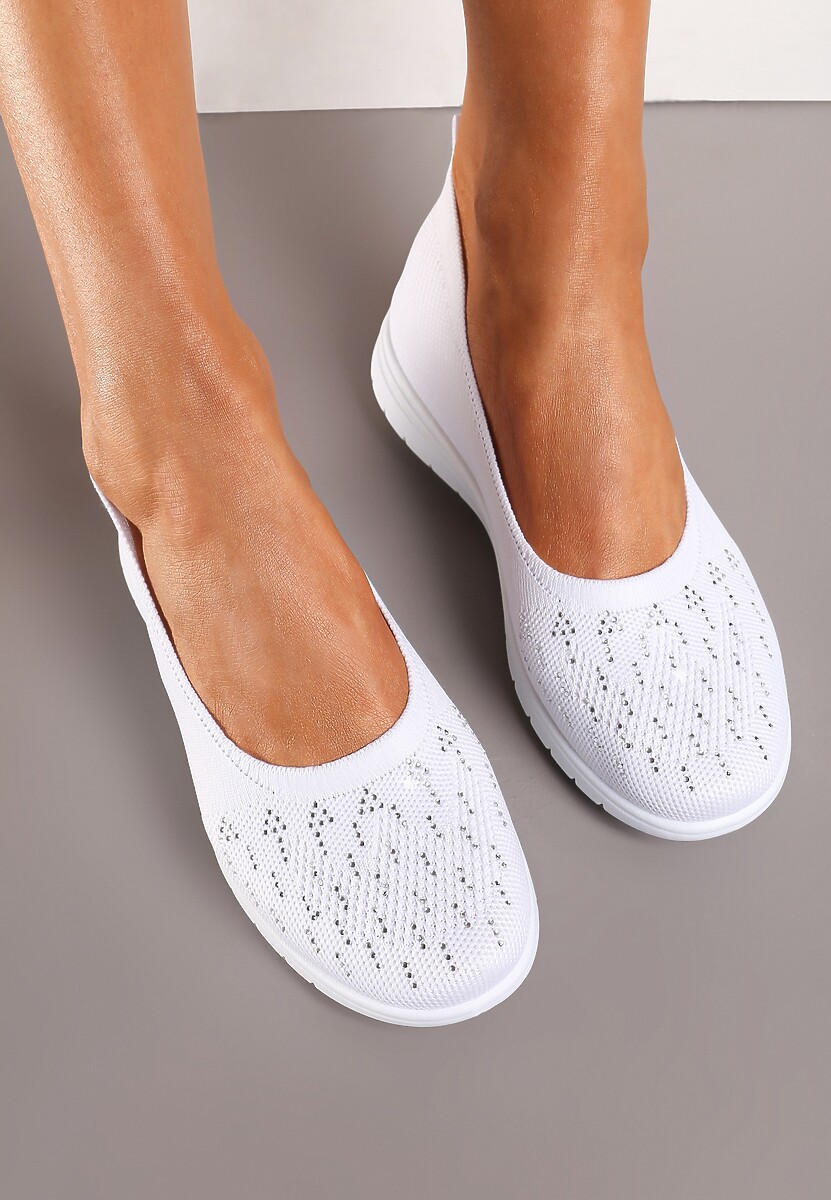 Białe Płaskie Tenisówki Zdobione Cyrkoniami Lomadia