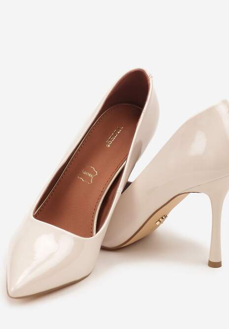 Jasnobeżowe Szpilki Vices z Lakierowanym Połyskiem i Skórzaną Wkładką Irdlie