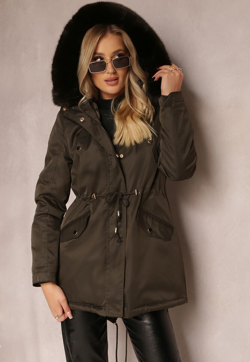 Brązowa Kurtka Parka z Kapturem i Ozdobnym Futerkiem Dioneta