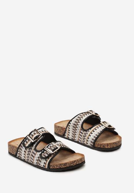 Czarne Klapki Ozdobione Plecionymi Sznurkami na Paskach Oliria