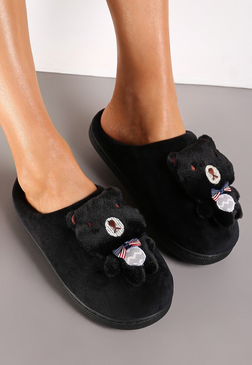 Czarne Kapcie z Misiem Rolnos