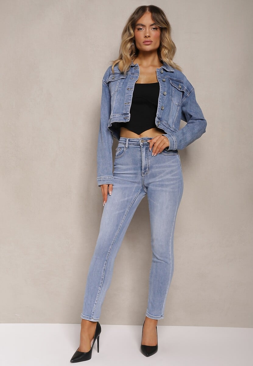 Jasnoniebieskie Jeansy High Waist o Dopasowanym Fasonie Skinny Langrea