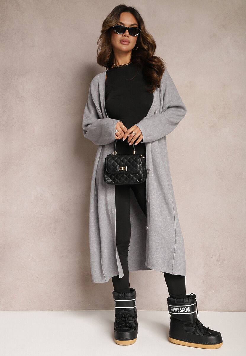 Czarny Długi Kardigan Zapinany Rousalere