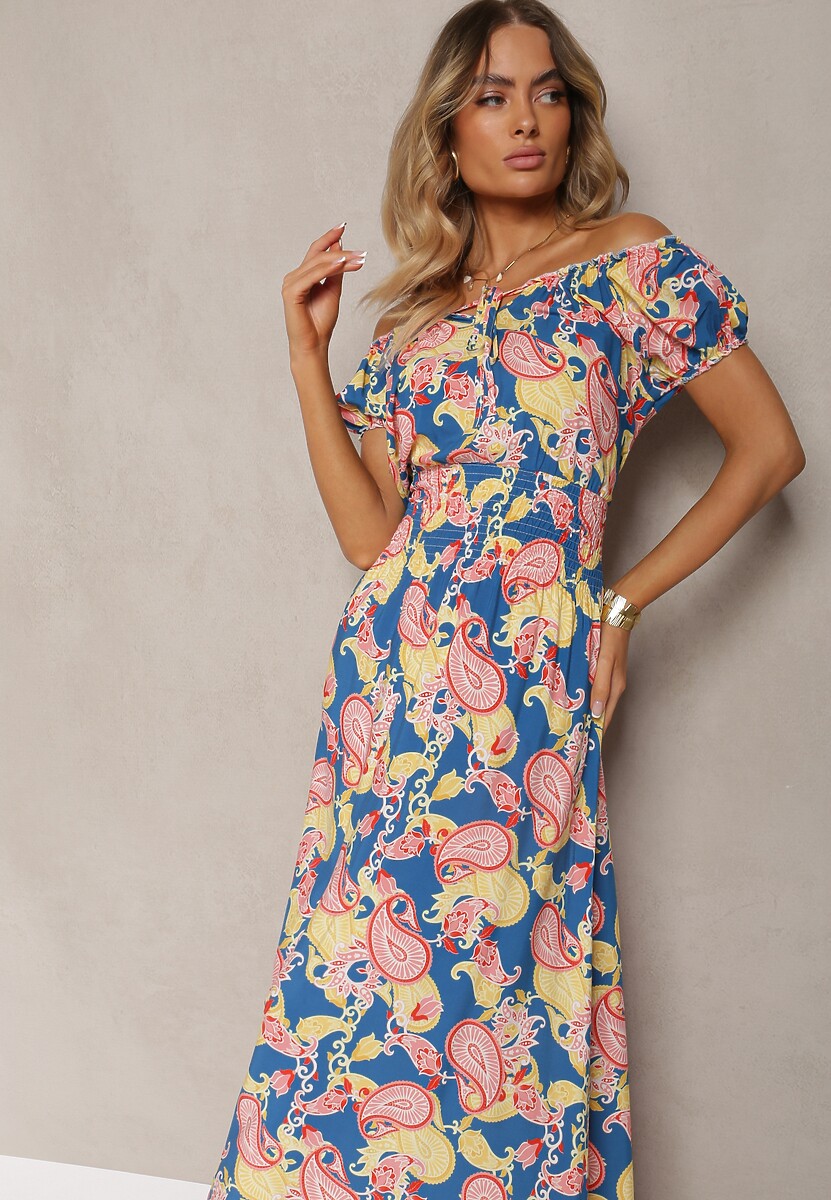 Czarno-Pomarańczowa Sukienka z Bawełny z Gumką w Talii Baletta