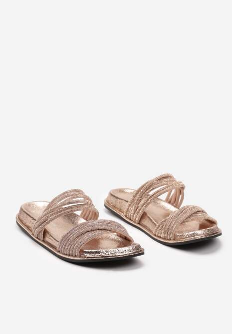 Szampańskie Klapki z Brokatową Podeszwą i Paskami z Cyrkoniami Triaemilia