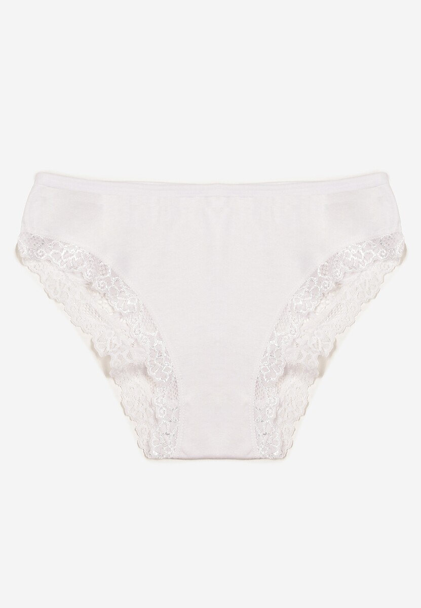 Białe Bawełniane Majtki Figi z Ozdobną Koronką Fusa
