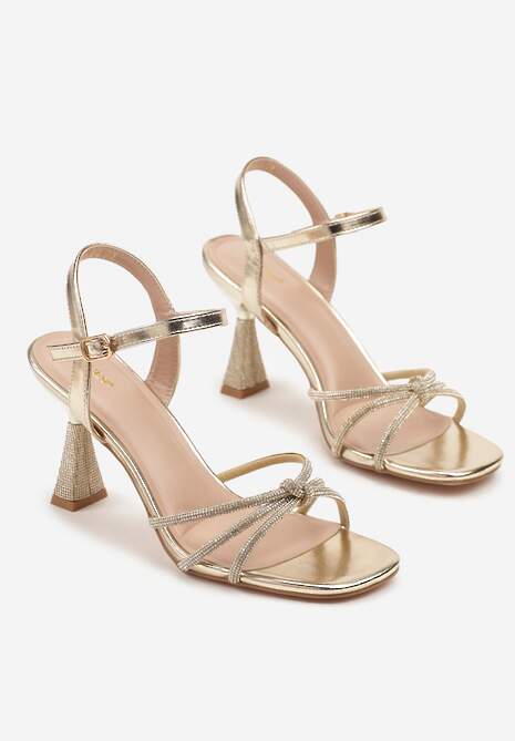 Złote Sandały na Stożku Vices z Cyrkoniami Tirnellis