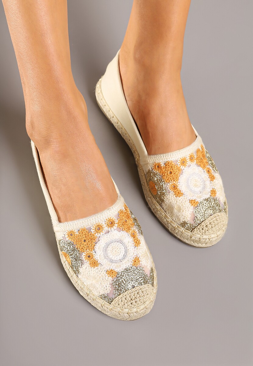 Beżowe Espadryle z Ozdobnym Kwiatowym Haftem i Plecionką Toliata