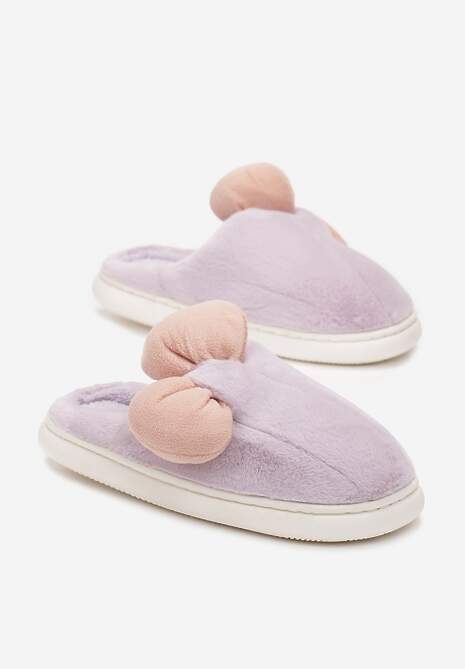 Fioletowe Futerkowe Kapcie z Pluszową Kokardką Vlemona
