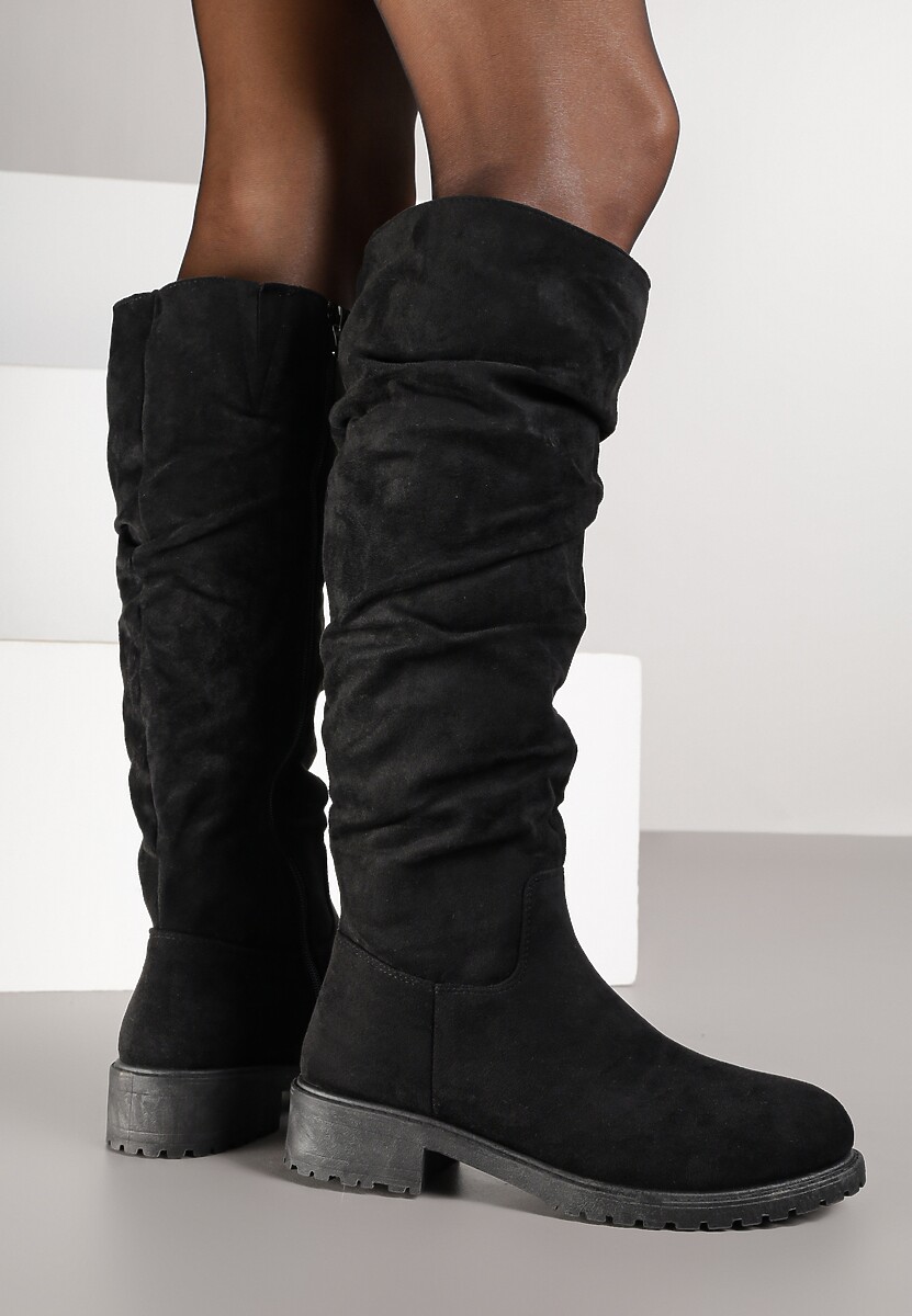 Czarne Kozaki Muszkieterki z Marszczoną Cholewką Onne