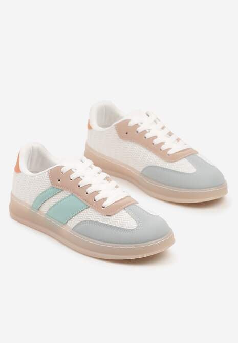 Biało-Niebieskie Sneakersy Tenisówki Ozdobione Paskami Amodira