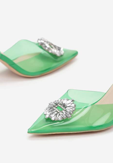 Zielone Sandały z Klepsydrową Szpilką i Transparentnym Noskiem w Szpic Frantis