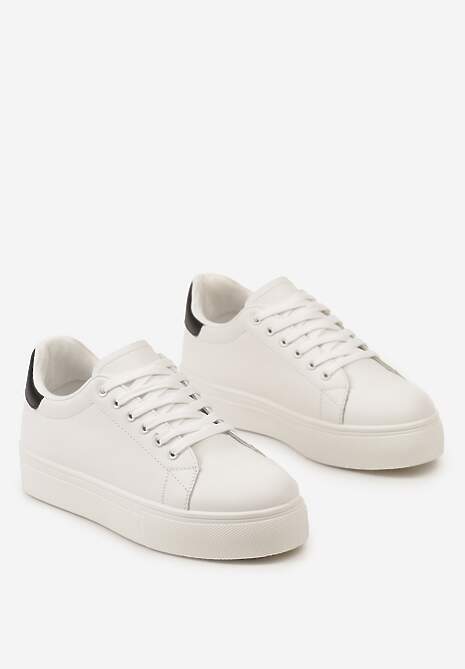Biało-Czarne Sneakersy z Cholewką przed Kostkę na Platformie Longana