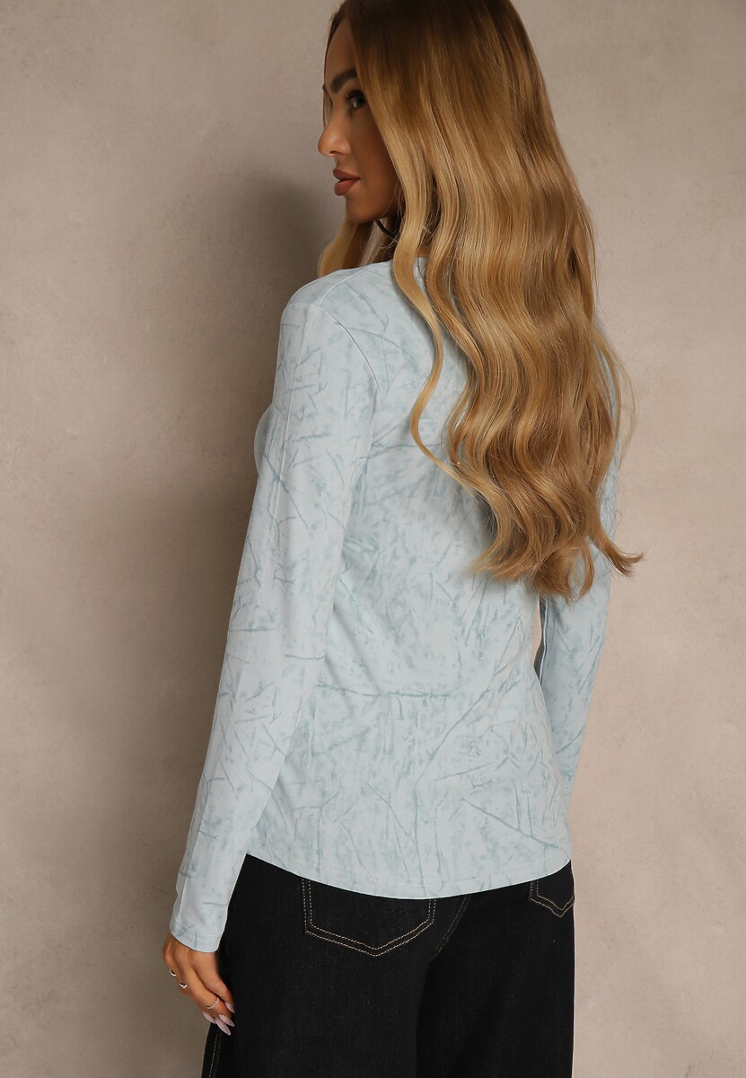 Niebieska Bluzka Longsleeve Ozdobiona Geometrycznym Motywem Uninessa