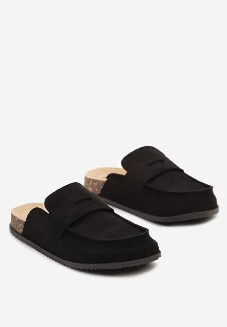 Czarne Chodaki Klapki na Płaskiej Podeszwie z Kwadratowymi Noskami Velimia