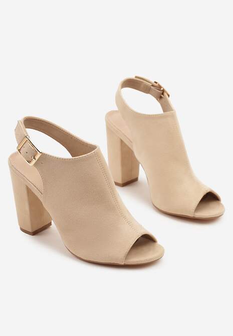 Beżowe Sandały Vices na Słupku z Wkładką ze Skóry Naturalnej Feladriela