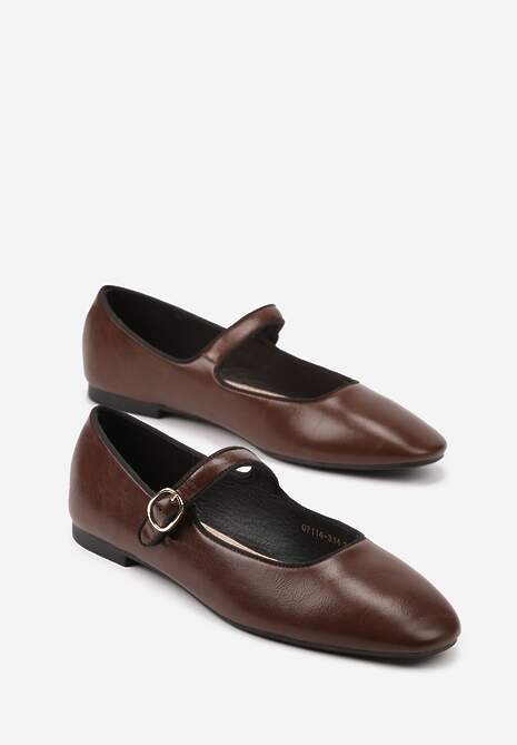 Jasnobrązowe Balerinki Vices z Wkładką ze Skóry Naturalnej Ozdobione Paskiem Patantie