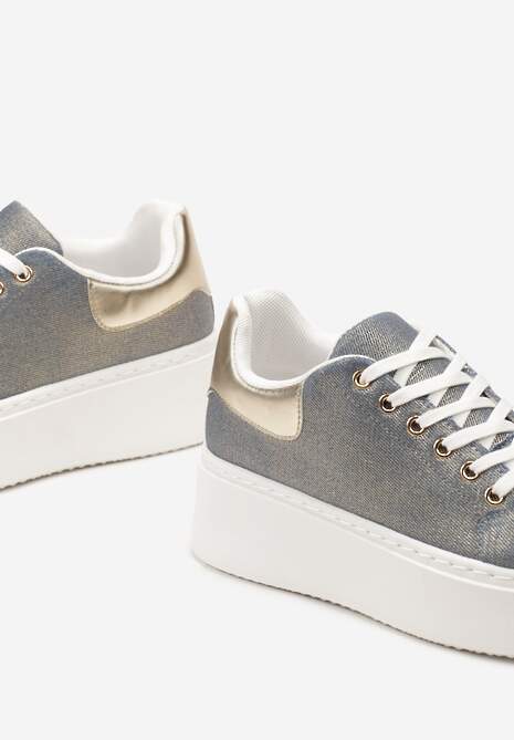 Niebiesko-Złote Sneakersy na Grubej Podeszwie przed Kostkę z Metaliczną Wstawką Morabell