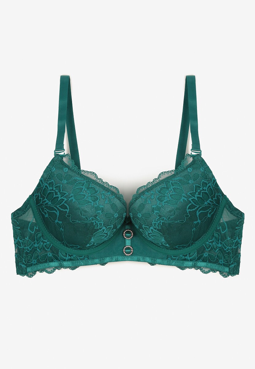Zielony Biustonosz Push Up Ozdobiony Koronką Temirenna