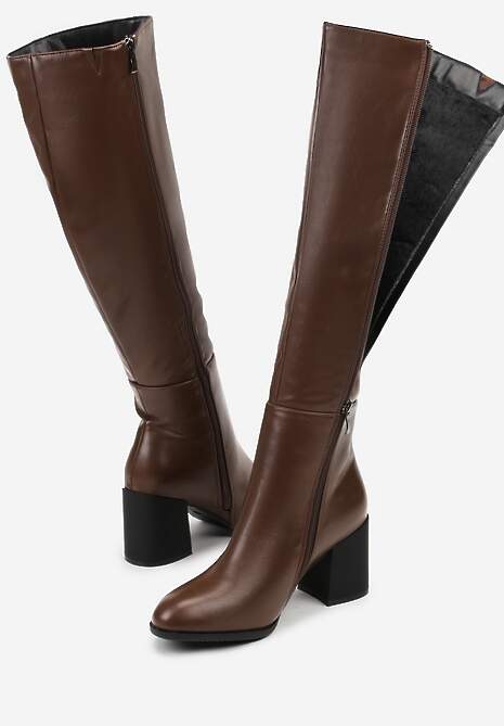 Brązowe Kozaki Vices na Słupku z Przeszyciami Codvira