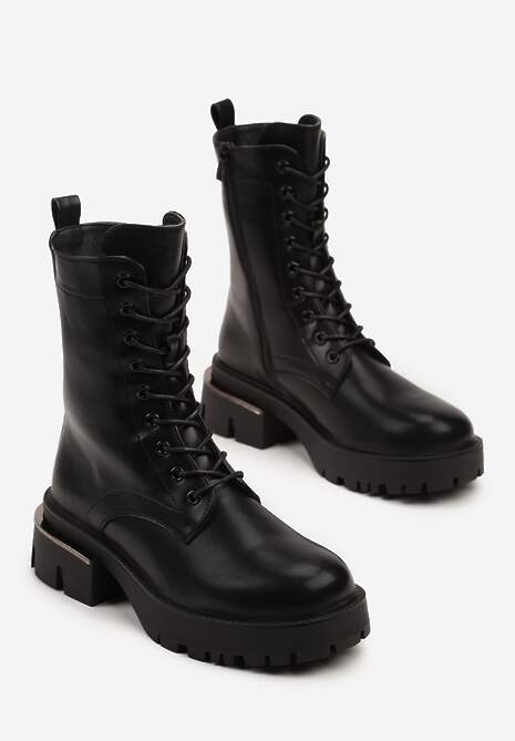 Czarne Botki na Platformie z Tłoczeniem w Stylu Workerów Vivietta