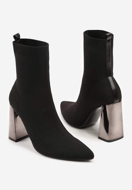 Czarne Botki Vices na Słupku ze Skarpetową Cholewką Falacesa