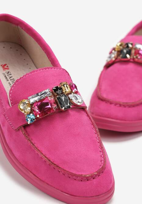 Fuksjowe Mokasyny w Cyrkonie i Wkładką ze Skóry Naturalnej Werisa