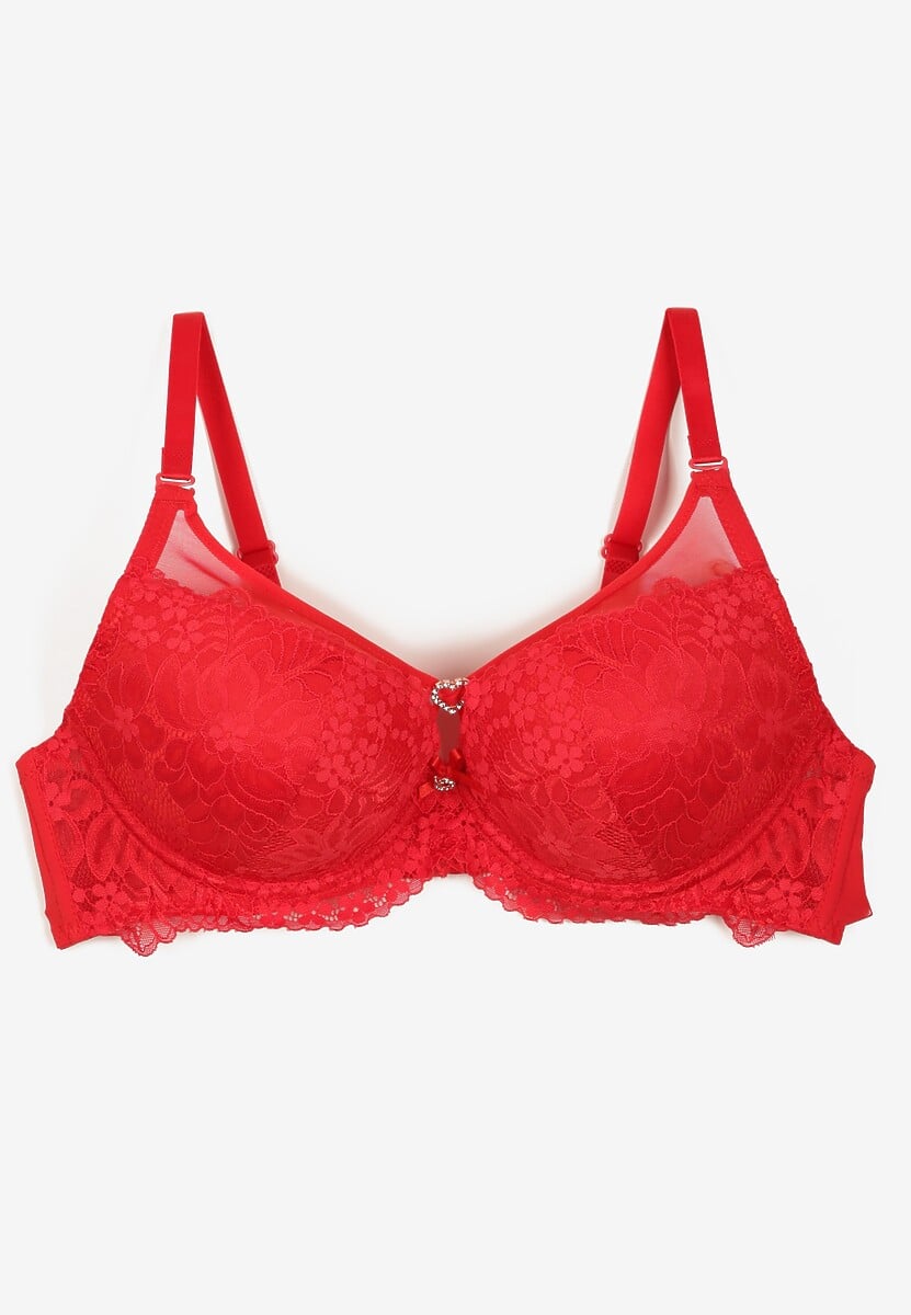 Czerwony Koronkowy Biustonosz z Przezroczystymi Wstawkami Temorina