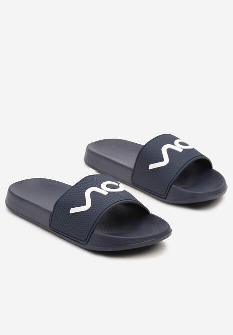 Granatowe Klapki z Ozdobnym Napisem Desilia