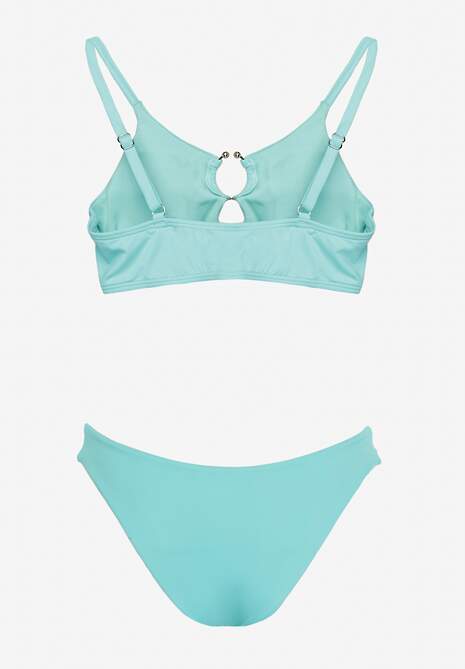 Miętowe Bikini Nieodpinany Biustonosz z Usztywnianymi Miseczkami i Klamerką przy Dekolcie na Regulowanych Ramiączkach Majtki z Elastyczną Gumką w Pasie Kiaramarie